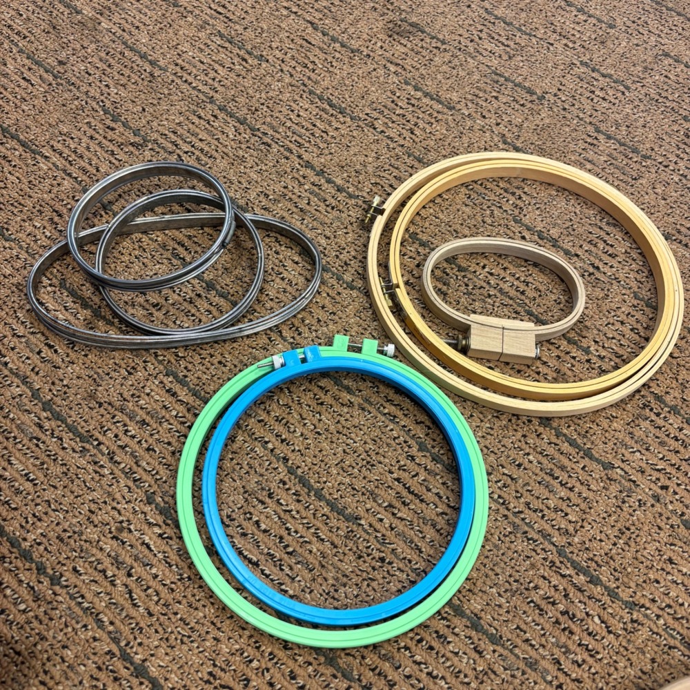 Mixed Embroidery Hoops Lot of 8 Wood Plastic Metal Round Oval Cross Stitch Hoops